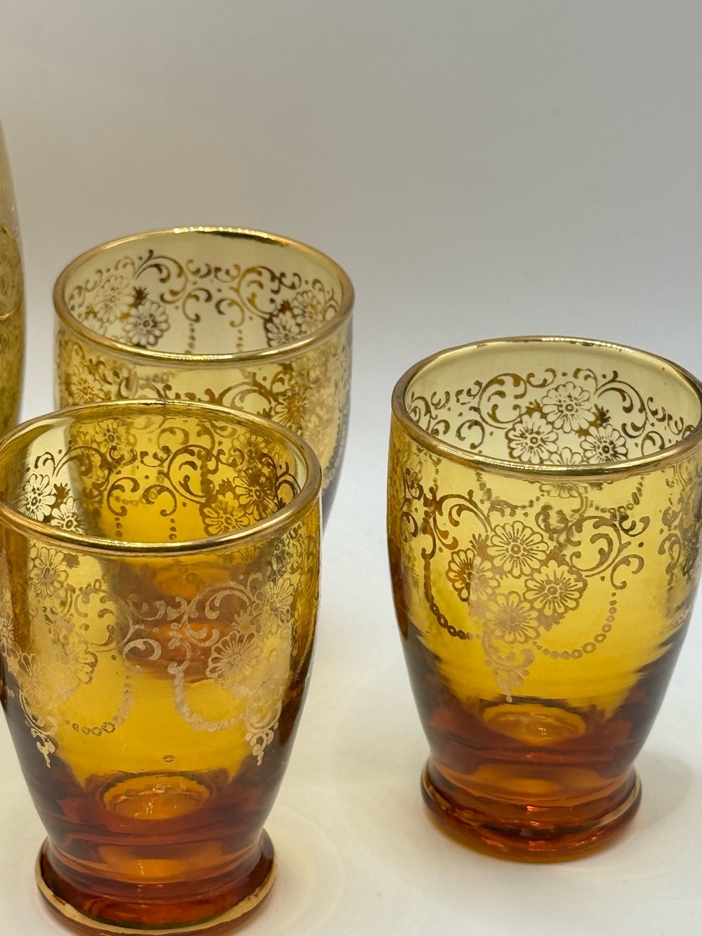 Vtg Laguna Murano Art Glass Decanter Set Amber/Gold Cordial Glasses 1920s Italy - Picture 6 of 11